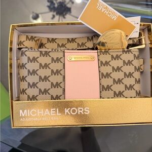 Michael Kors Tan and Pink Logo Belt Bag